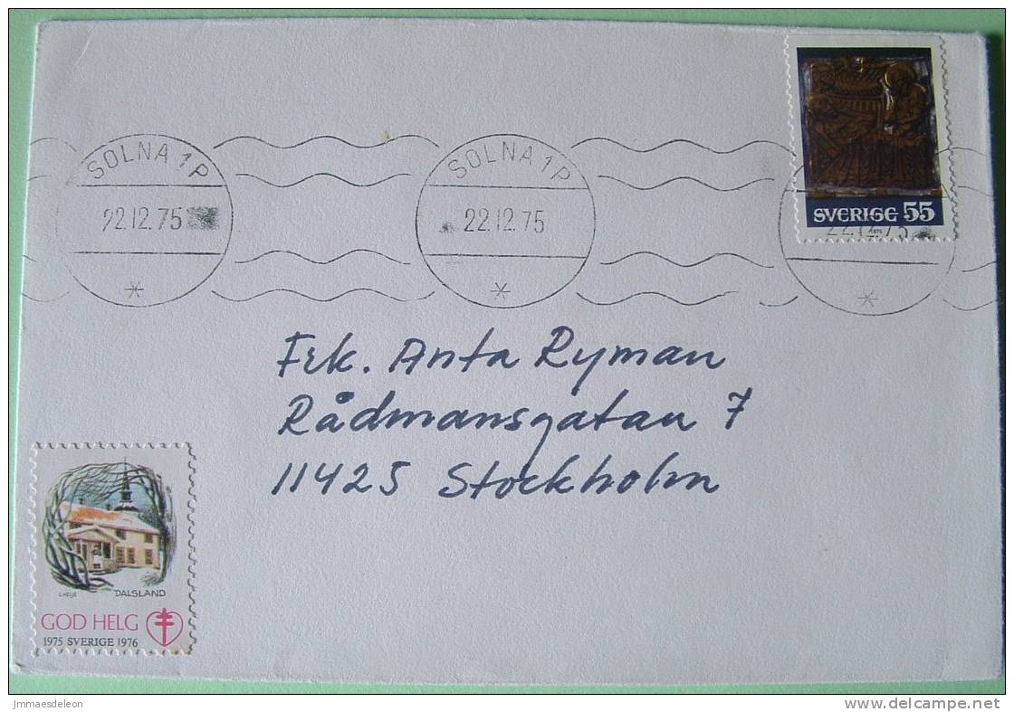 Sweden 1975 Cover To Stockholm - Chariot Of The Sun - Horse - Tuberculosis Label - Briefe U. Dokumente