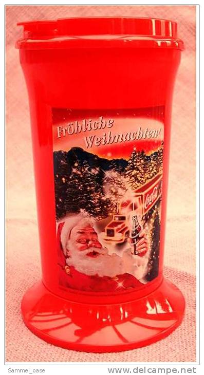 Coca Cola Trinkbecher Deckel-Becher 1 Ltr. Aufschrift : "Fröhliche Weihnachten" - Mugs & Glasses