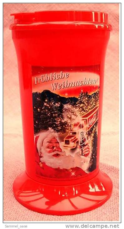 Coca Cola Trinkbecher Deckel-Becher 1 Ltr. Aufschrift : "Fröhliche Weihnachten" - Becher, Tassen, Gläser