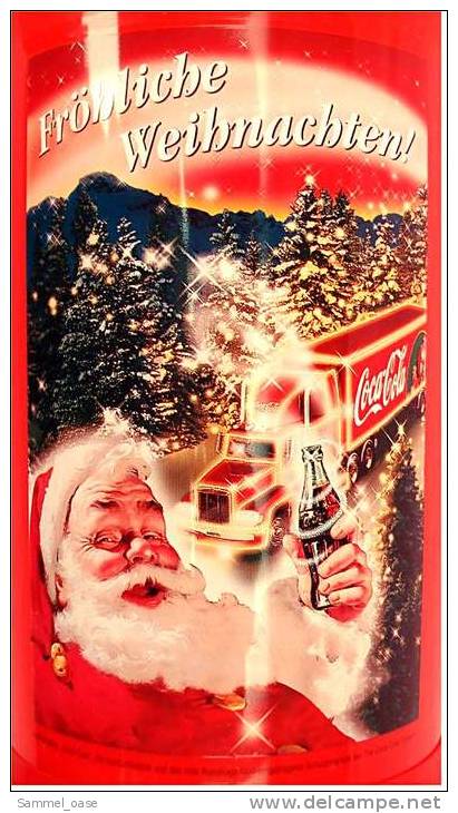 Coca Cola Trinkbecher Deckel-Becher 1 Ltr. Aufschrift : "Fröhliche Weihnachten"