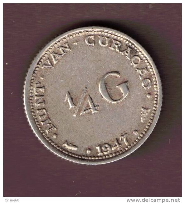 CURACAO 1/4 GULDEN 1947  ARGENT 	Silver 0.640 KM# 44 WILHELMINA KONINGIN DER NEDERLANDEN - Curaçao