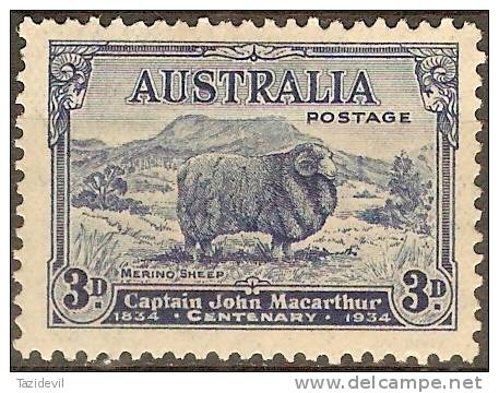 AUSTRALIA - 1934 3d Merino Sheep. Scott 148. Mint Hinged * - Nuevos