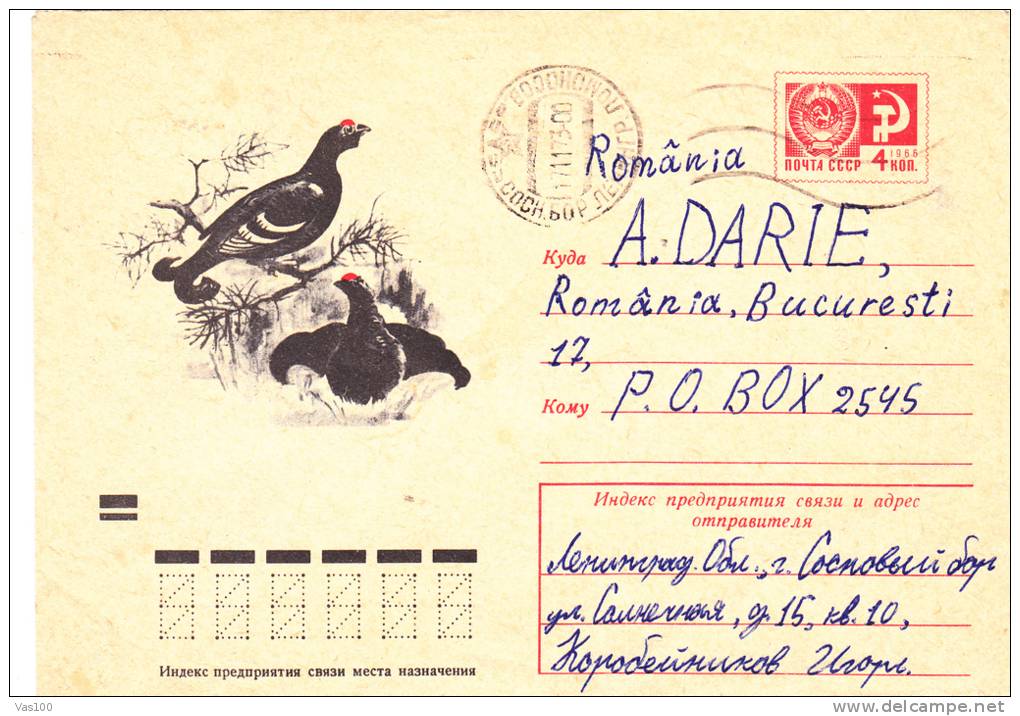 BIRD, 1973, COVER STATIONERY, ENTIER POSTAL, SENT TO MAIL, RUSSIA - Paons