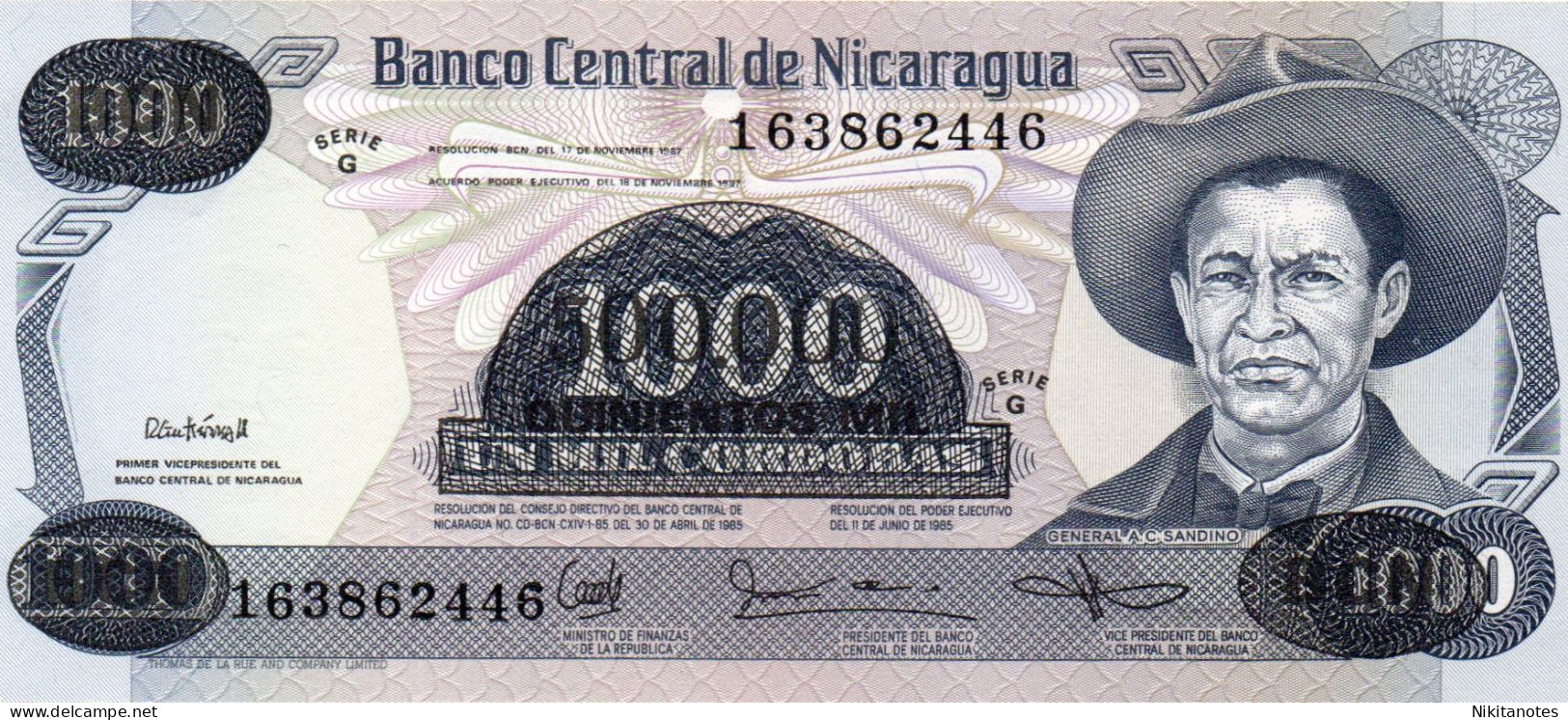 NICARAGUA  Pick150 - 500000/1000 C. 1987 UNC Provisional Overpr. Iss. - Serie G See Scan Note - Nicaragua