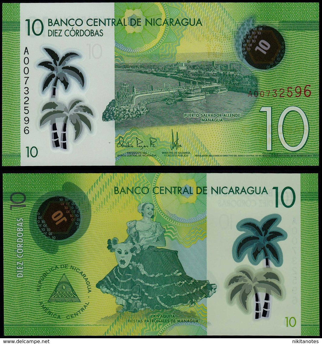 Nicaragua 10 Córdobas 2014 (2015) Pick 209 Polymer  UNC - Nicaragua