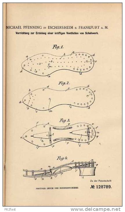 Original Patentschrift - M. Pfennig In Eschersheim , 1901, Ventilation Für Schuhe , Schuh , Schuster !!! - Shoes