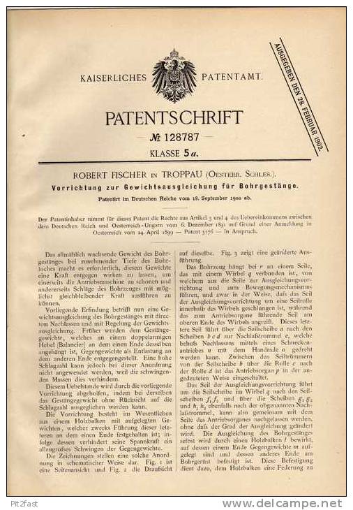 Original Patentschrift - R. Fischer In Troppau / Opava , 1900 , Gestänge Für Bohrmaschine , Bohrer  !!! - Macchine