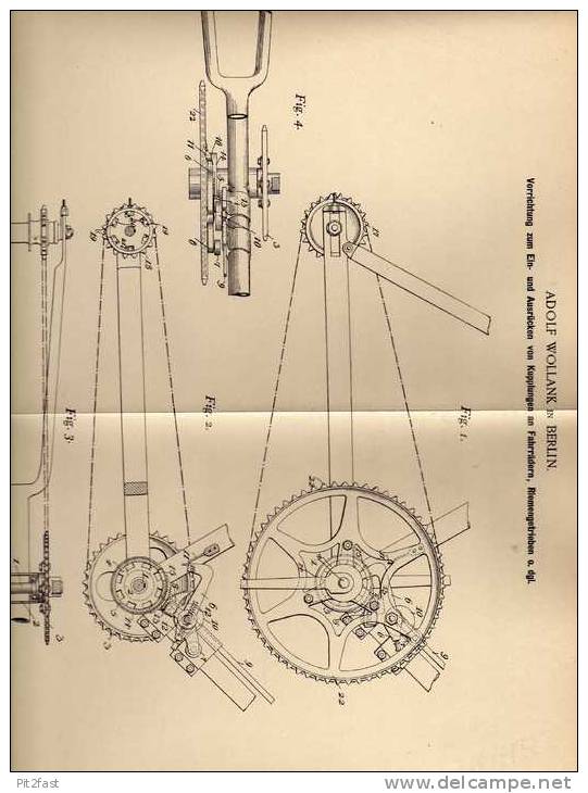 Original Patentschrift - Kupplung Für Fahrrad , 1901, A. Wollank In Berlin!!! - Other & Unclassified