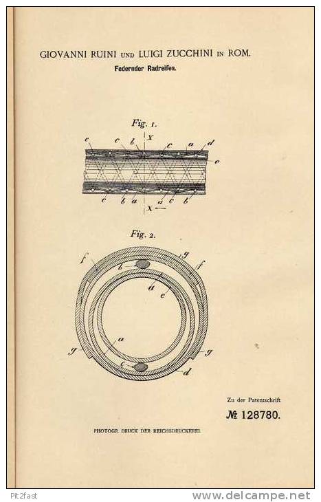 Original Patentschrift - G.Ruini In Rom , 1900 , Federnder Reifen , Radreifen , Rad !!! - Cars