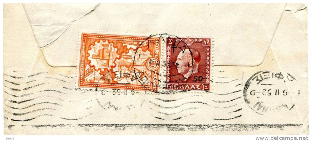 Greece- Cover Posted From Lamia [canc. 6.2.1952, Arr. 9.2.1952] To Athens (destroyed) - Tarjetas – Máximo