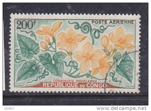 CONGO N° PA 3 200F VERT BLEU JAUNE ET BRUN FLEURS DIVERSES : COGNAUXIA OBL - Sonstige & Ohne Zuordnung