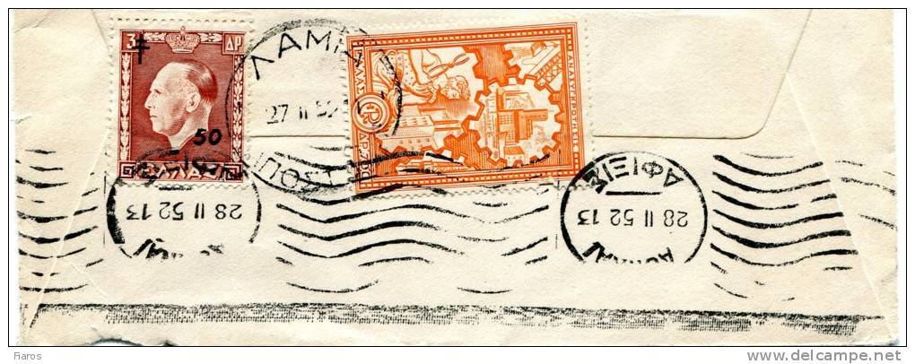 Greece- Cover Posted From Lamia [canc. 27.2.1952, Arr. 28.2.1952] To Athens (destroyed) - Cartes-maximum (CM)
