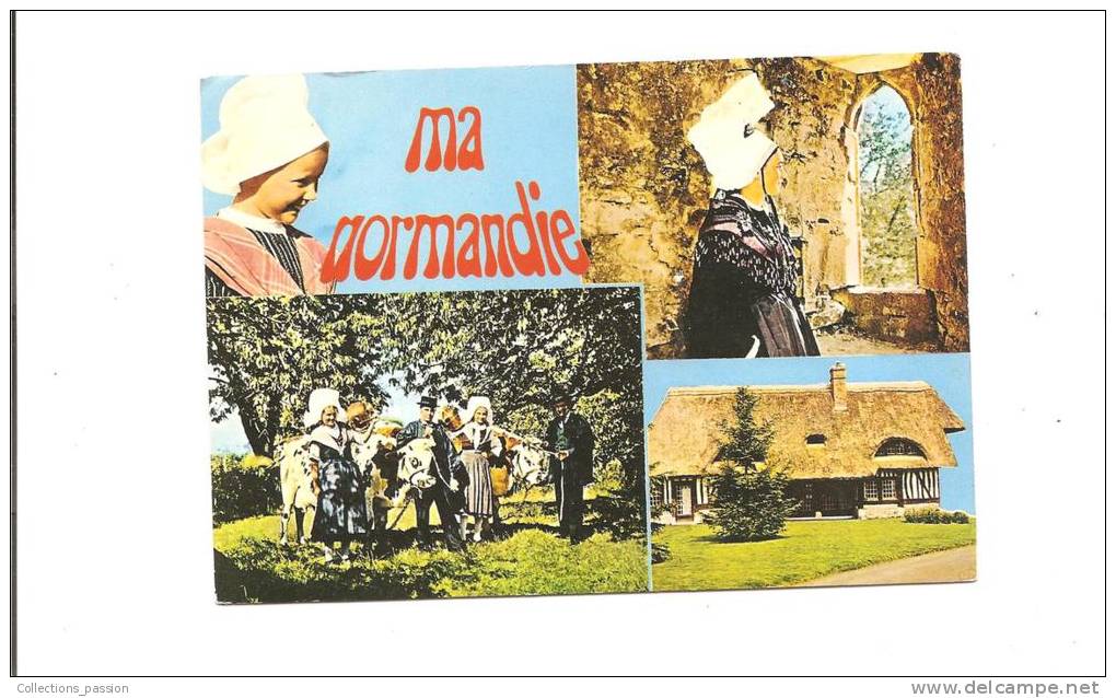 CP, Normandie, Folklore, Costumes Et Chaumière, 3 Vues, 1978, Voyagée - Haute-Normandie