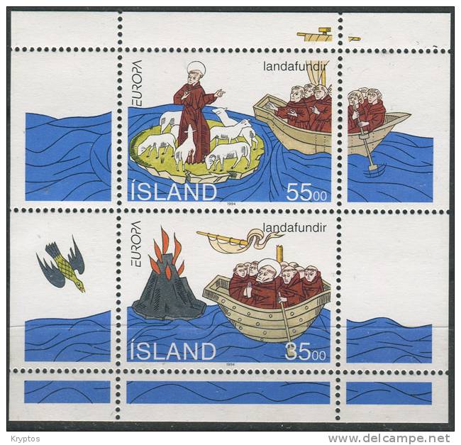 Iceland 1994 - Europe - "Discoveries" - Block With 2 Stamps - Blokken & Velletjes