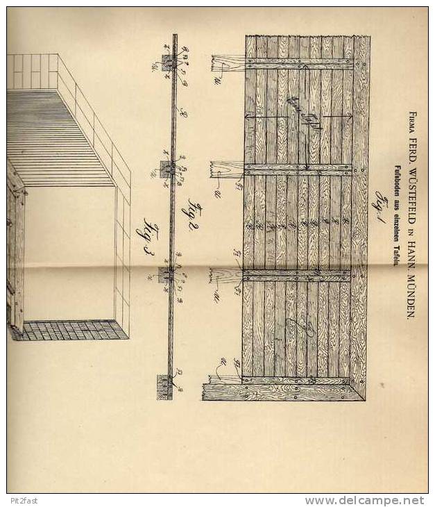 Original Patentschrift - F. Wüstenfeld In Hann. Münden , 1900, Fußboden Aus Einzelnen Tafeln , Parkett !!! - Arquitectura