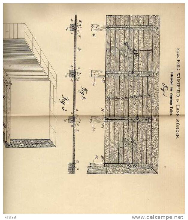 Original Patentschrift - F. Wüstenfeld In Hann. Münden , 1900, Fußboden Aus Einzelnen Tafeln , Parkett !!! - Architektur