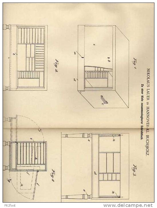 Original Patentschrift - N. Lauer In Hannover Kl. Buchholz , 1901 , Schreibtisch Zur Kiste Zusammenlegbar !!! - Sonstige & Ohne Zuordnung