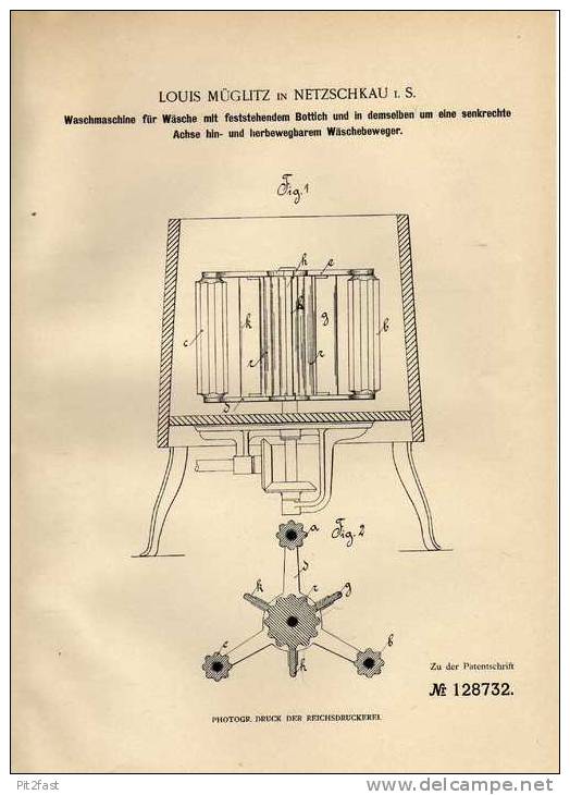 Original Patentschrift - L. Müglitz In Netzschkau I.S. , 1900 , Waschmaschine Für Wäsche !!! - Machines