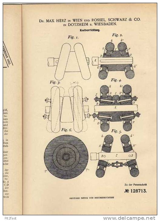 Original Patentschrift - Dr. Herz In Dotzheim B. Wiesbaden , 1901 , Knetmaschine , Bäckerei !!! - Machines