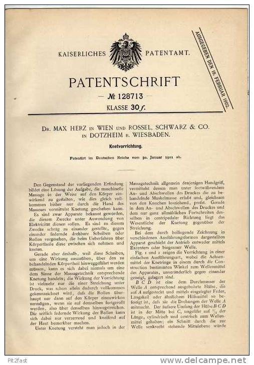 Original Patentschrift - Dr. Herz In Dotzheim B. Wiesbaden , 1901 , Knetmaschine , Bäckerei !!! - Maschinen
