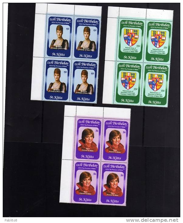 ST. KITTS 1982 PRINCESS LADY DIANA BIRTHDAY - 21° COMPLEANNO MNH QUARTINA - St.Kitts En Nevis ( 1983-...)