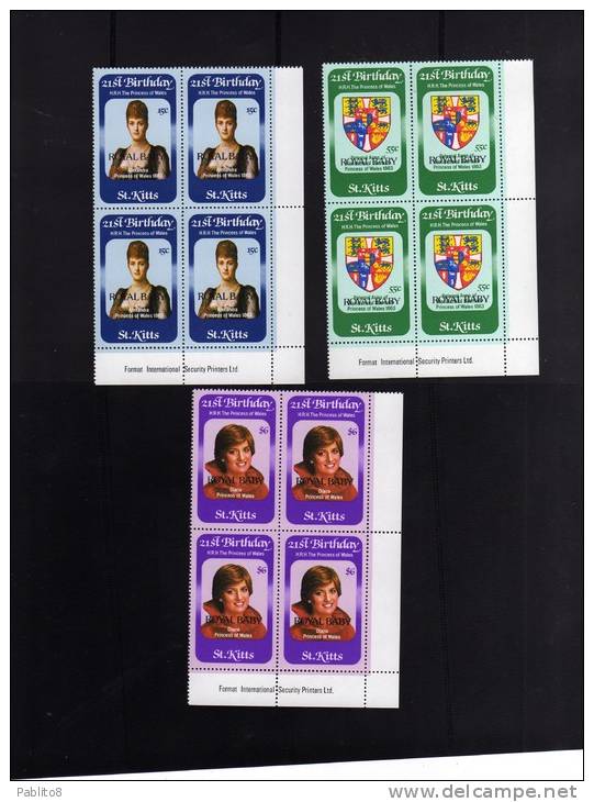 ST. KITTS 1982 PRINCESS LADY DIANA BIRTHDAY - 21° COMPLEANNO MNH QUARTINA - St.Kitts En Nevis ( 1983-...)