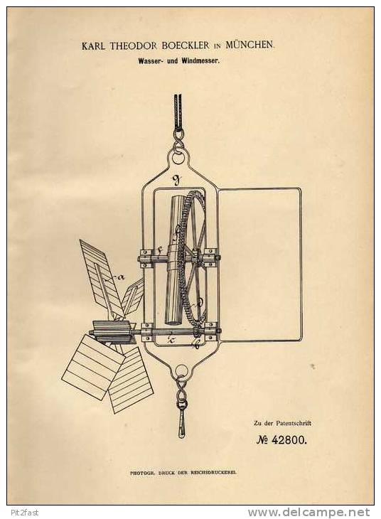 Original Patentschrift - K. Boeckler In München , 1887 , Wasser- Und Windmesser !!! - Techniek & Instrumenten