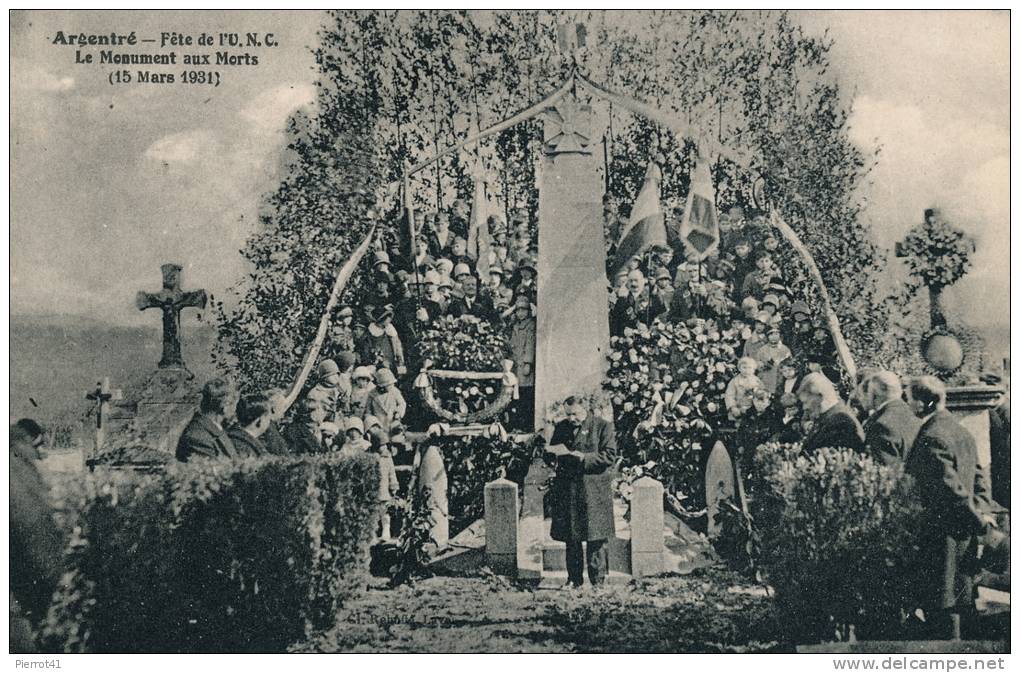 ARGENTRE - Fête De L' U.N.C.  Le Monument Aux Morts (15 Mars 1931) - Belle Animation - Argentre