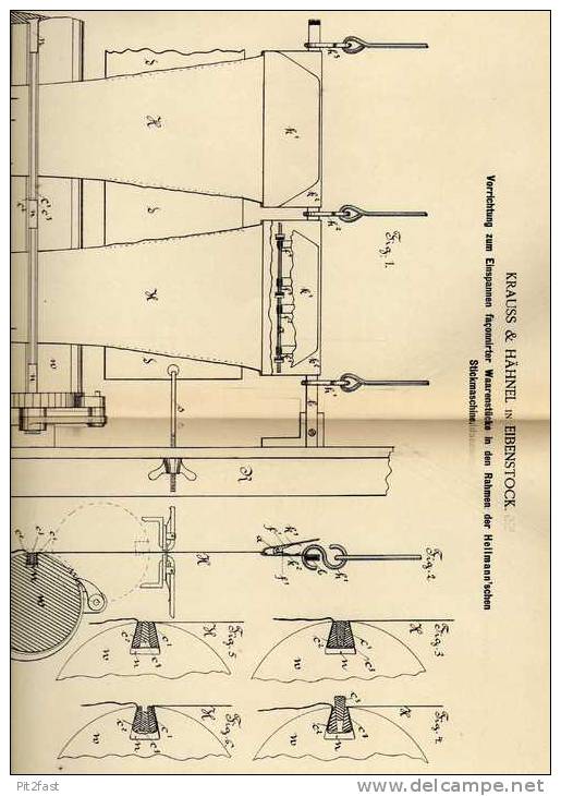 Original Patentschrift - Krauss & Hähnel In Eibenstock , 1887 , Stickmaschine , Stickerei !!! - Macchine