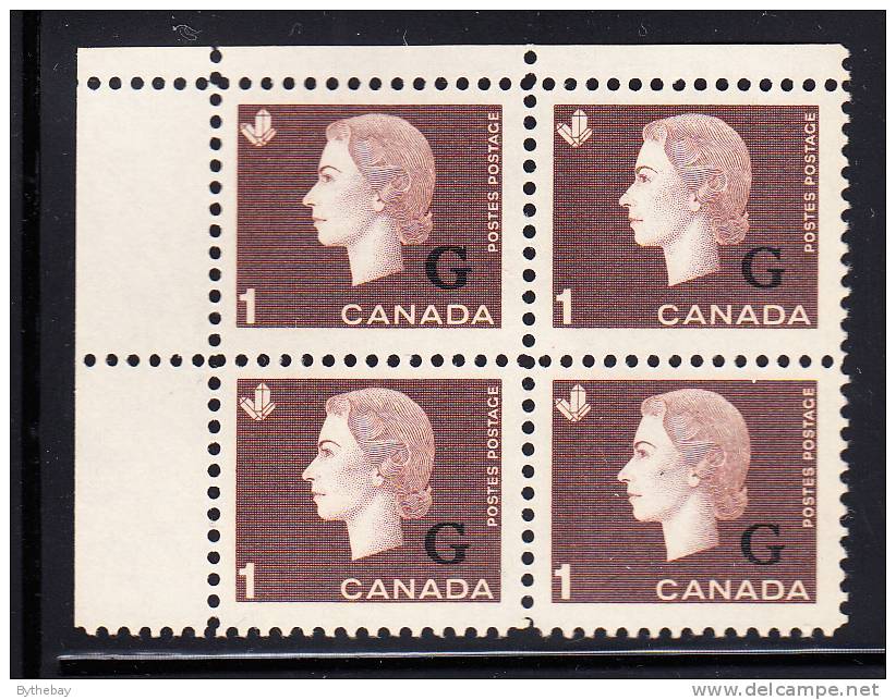 Canada MNH Scott #O46 1c Cameo With 'G' Overprint Upper Left Plate Block (blank) - Sovraccarichi