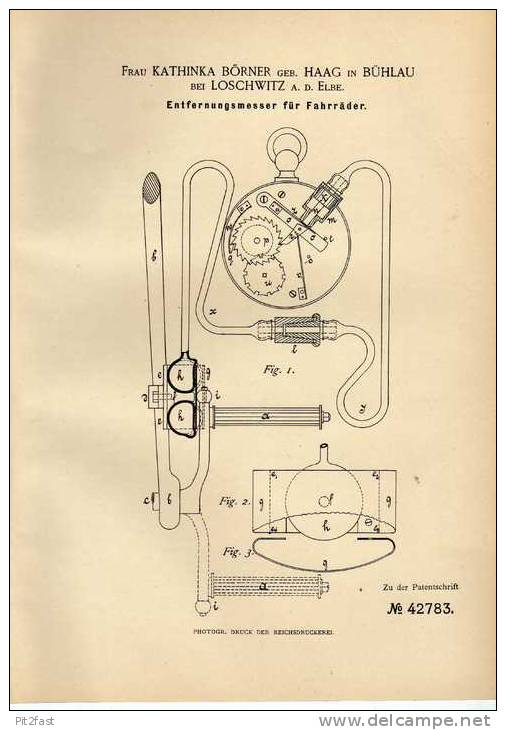 Original Patentschrift - K. Börner In Bühlau Bei Loschwitz , 1887 , Entfernungsmesser Für Fahrrad , Bicycle , Dresden !! - Sonstige & Ohne Zuordnung