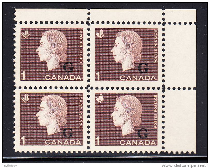 Canada MNH Scott #O46 1c Cameo With ´G´ Overprint Upper Right Plate Block (blank) - Sovraccarichi