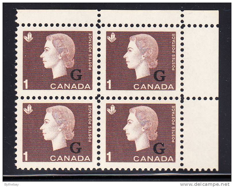 Canada MNH Scott #O46 1c Cameo With ´G´ Overprint Upper Right Plate Block (blank) - Aufdrucksausgaben