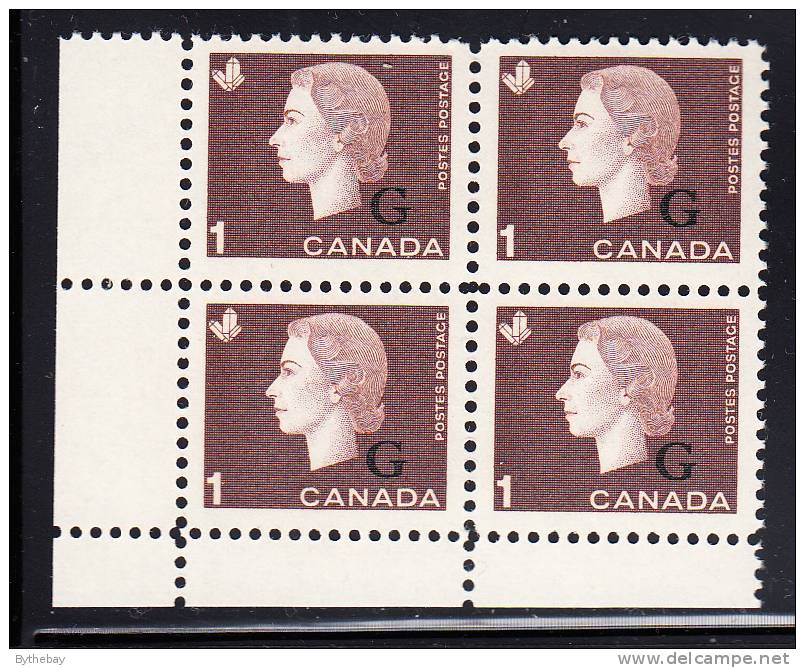 Canada MNH Scott #O46 1c Cameo With ´G´ Overprint Lower Left Plate Block (blank) - Aufdrucksausgaben