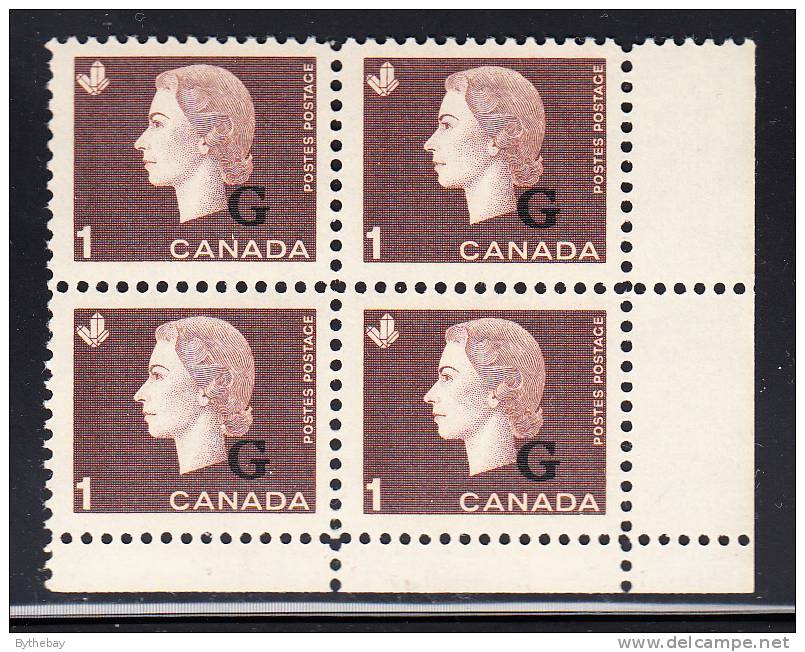 Canada MNH Scott #O46 1c Cameo With ´G´ Overprint Lower Right Plate Block (blank) - Overprinted