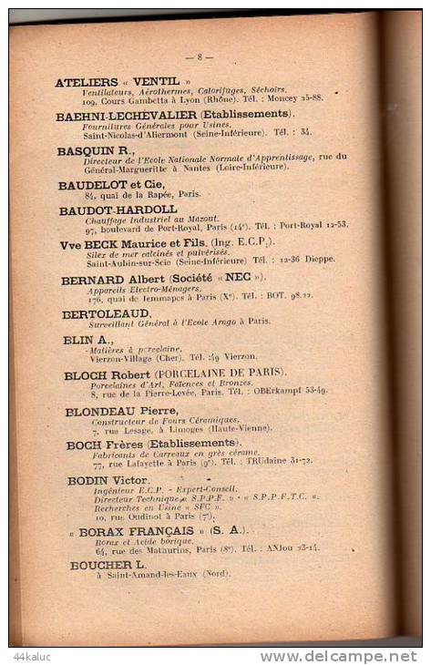 ANNUAIRE 1949/1950 De L'Association Des Anciens De L'Ecole Supérieur De Céramique De SEVRES - Telefonbücher