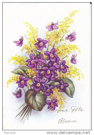 Bonne Fête Maman. Bouquet De Violettes Et Mimosas - Día De La Madre