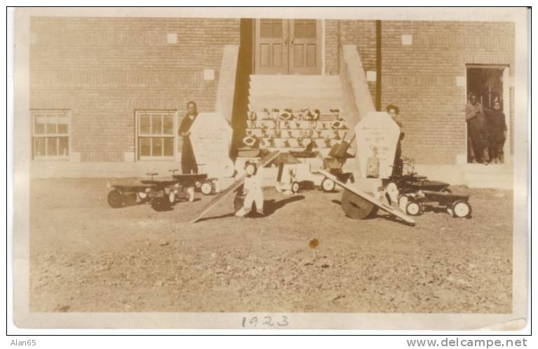 Black School Boys Display Toys They Made For Christmas In Unidentified Town On C1920s Vintage Real Photo Postcard - Negro Americana