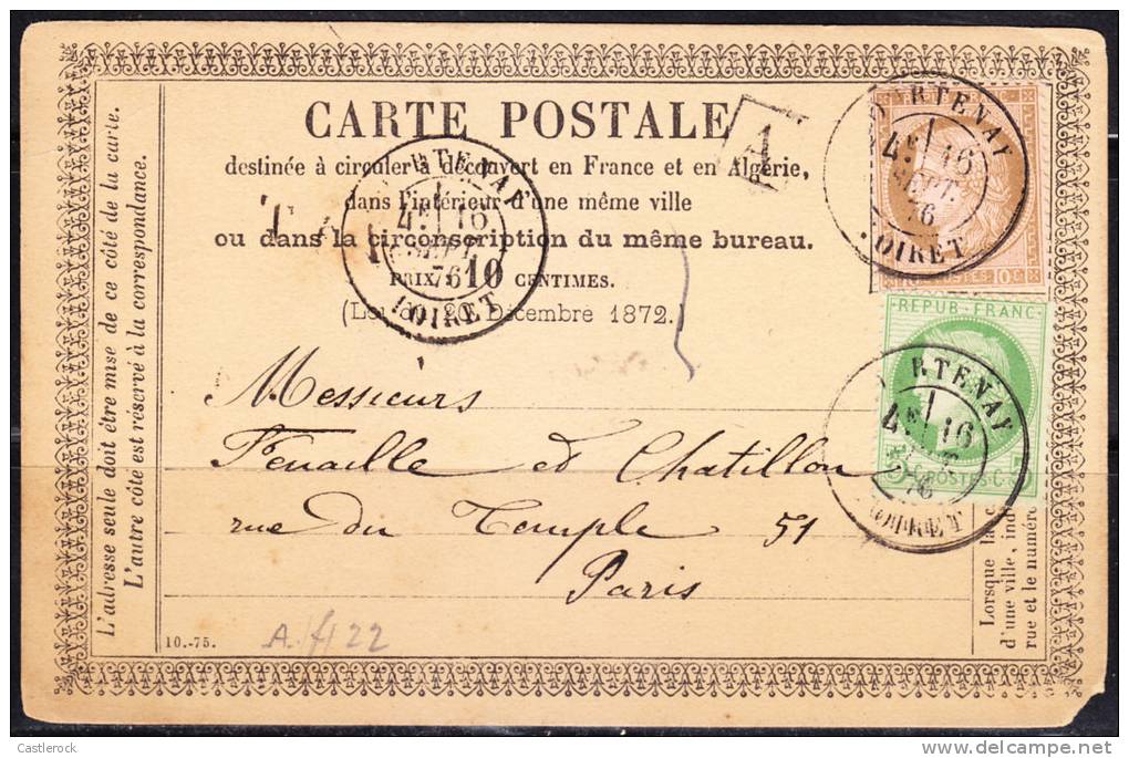 T)1876,POSTAL SATIONARY FRANCE ,PARIS,CERES .- - Precursor Cards