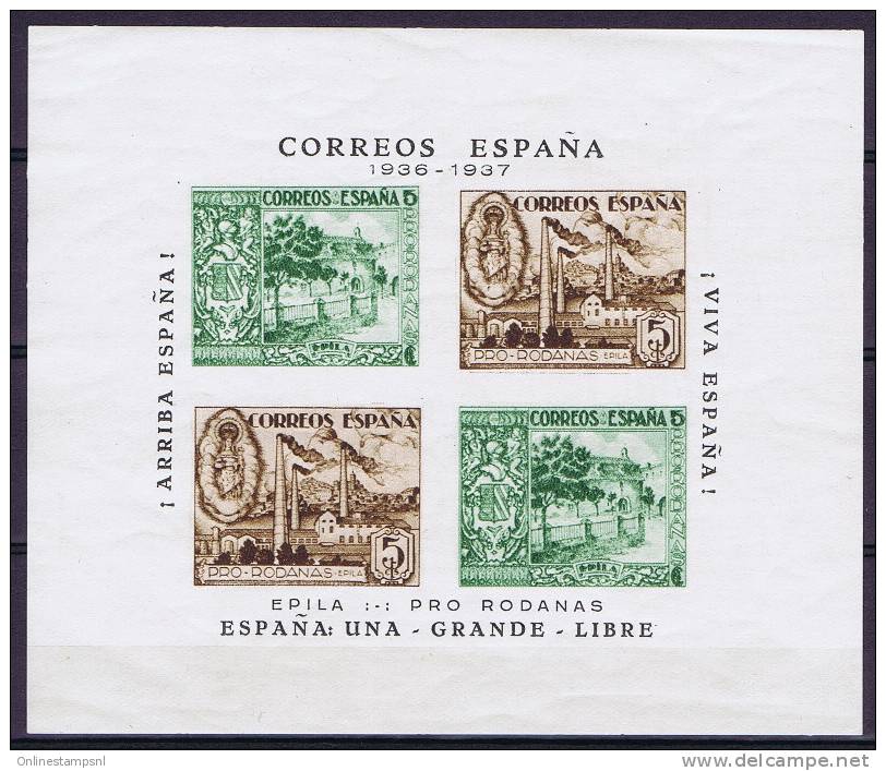 Spain: 1936. Hojita De Epila Pro Rodanas. MNH. **. - Nationalistische Ausgaben