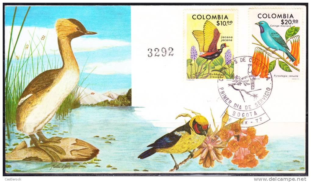 T)1977,COLOMBIA,BIRDS/FLOWERS,FDC.- - Collections, Lots & Series