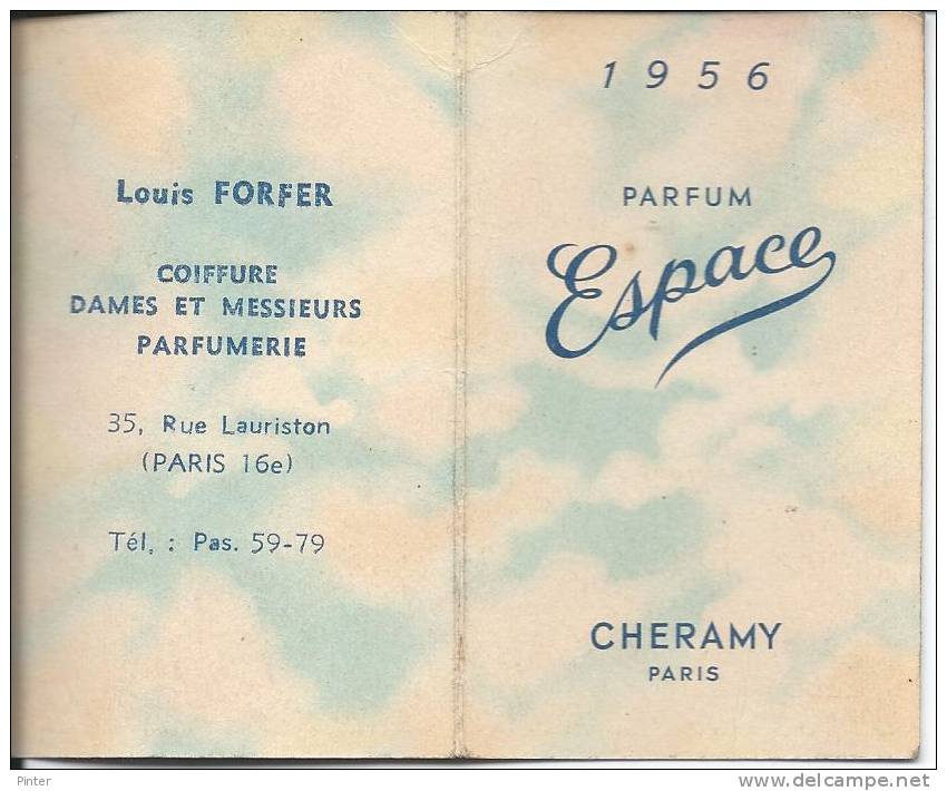 PARFUM ESPACE - CHERAMY - CALENDRIER 1956 - Autres & Non Classés