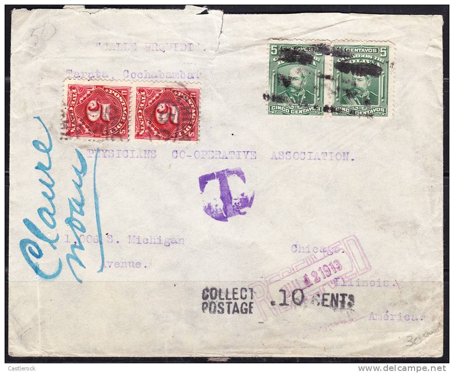 T)1913,CIRC.COVER COCHABAMBA BOLIVIA TO USA,MIXED FRANKING,REGISTERED.- - Bolivia