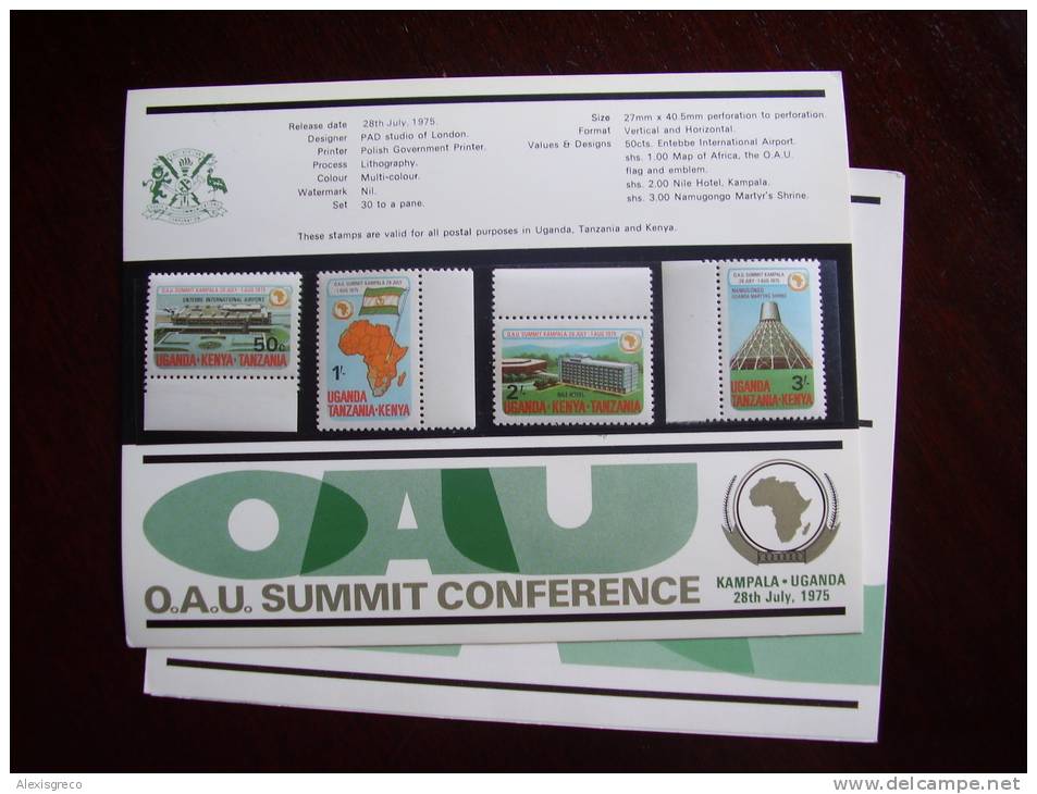 KUT 1975 O.A.U. SUMMIT CONFERENCE,KAMPALA Issue 4 Values To 3/- MNH With PRESENTATION CARD.D. - Kenya, Uganda & Tanzania