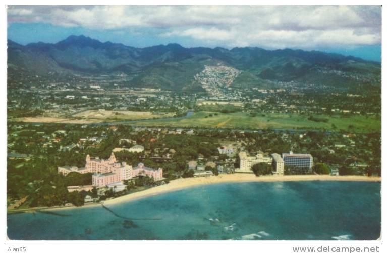 Aerial View Of Waikiki Beach Hotels, Honolulu HI Hawaii, USS Markab Navy Cancel Postmark, C1960s Vintage Postcard - Honolulu