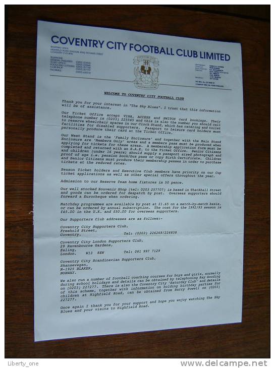 COVENTRY CITY FOOTBALL CLUB LIMITED - 1992 ! - Autres & Non Classés