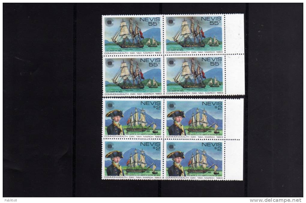 NEVIS 1983 COMMONWEALTH DAY SHIP BATEAUX BOAT BARCOS NAVI MNH QUARTINA - St.Kitts And Nevis ( 1983-...)