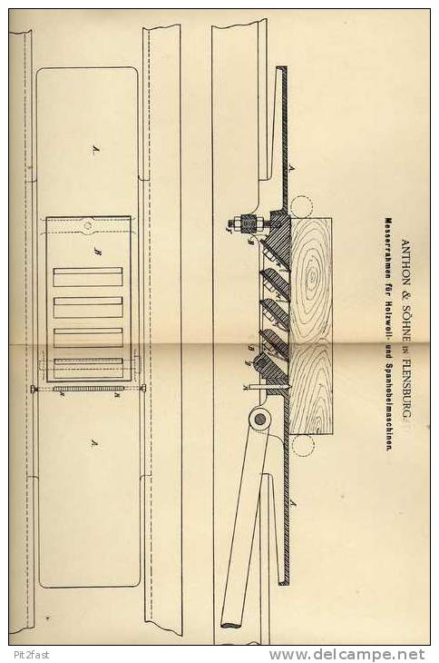 Original Patentschrift - Anthon & Söhne In Flensburg , 1887 , Holzwoll- Und Spannhobelmaschine !!! - Maschinen