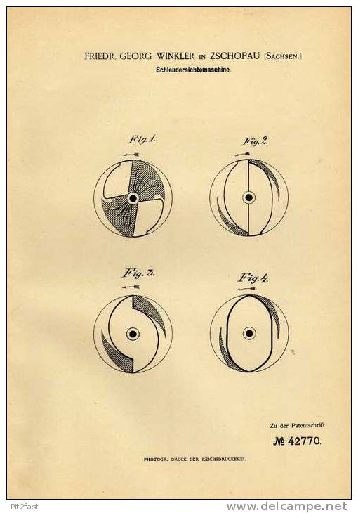 Original Patentschrift - F.Winkler In Zschopau , 1886 , Schleudersichtemaschine !!! - Other Plans