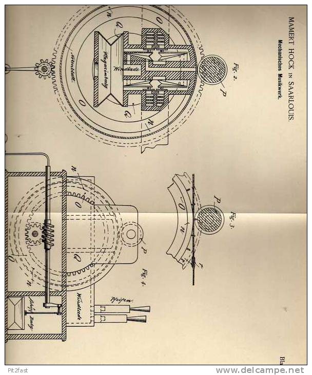 Original Patentschrift - M. Hock In Saarlouis , 1886 , Mechanisches Musikwerk , Jukebox , Musik !!! - Maschinen